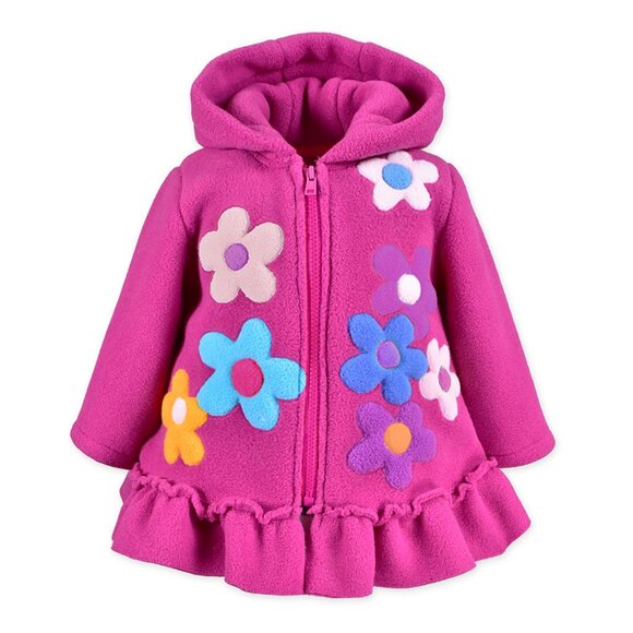 NWT Hooded Fleece Flower Party Coat Raspberry - Sizes 6, 6X - Picture 1 of 2